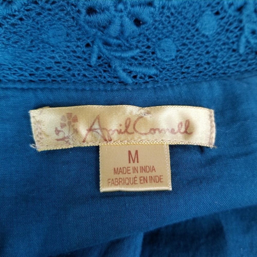 Vintage April Cornell Dress M Blue Lace Cotton Button Front Duster Prairie Boho - Picture 7 of 8